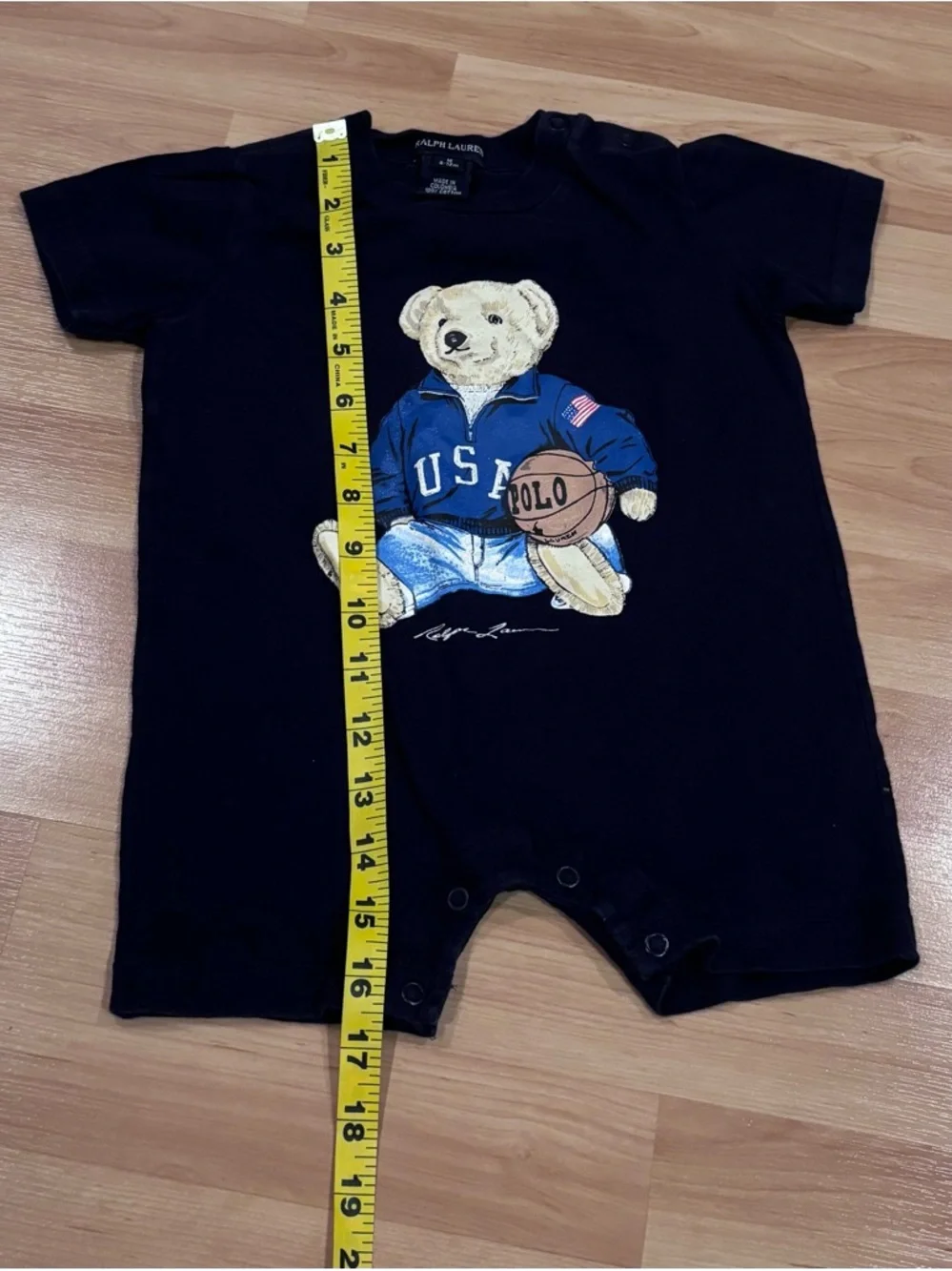 Ralph Lauren Vintage Navy Baby Romper with Polo Bear Graphic